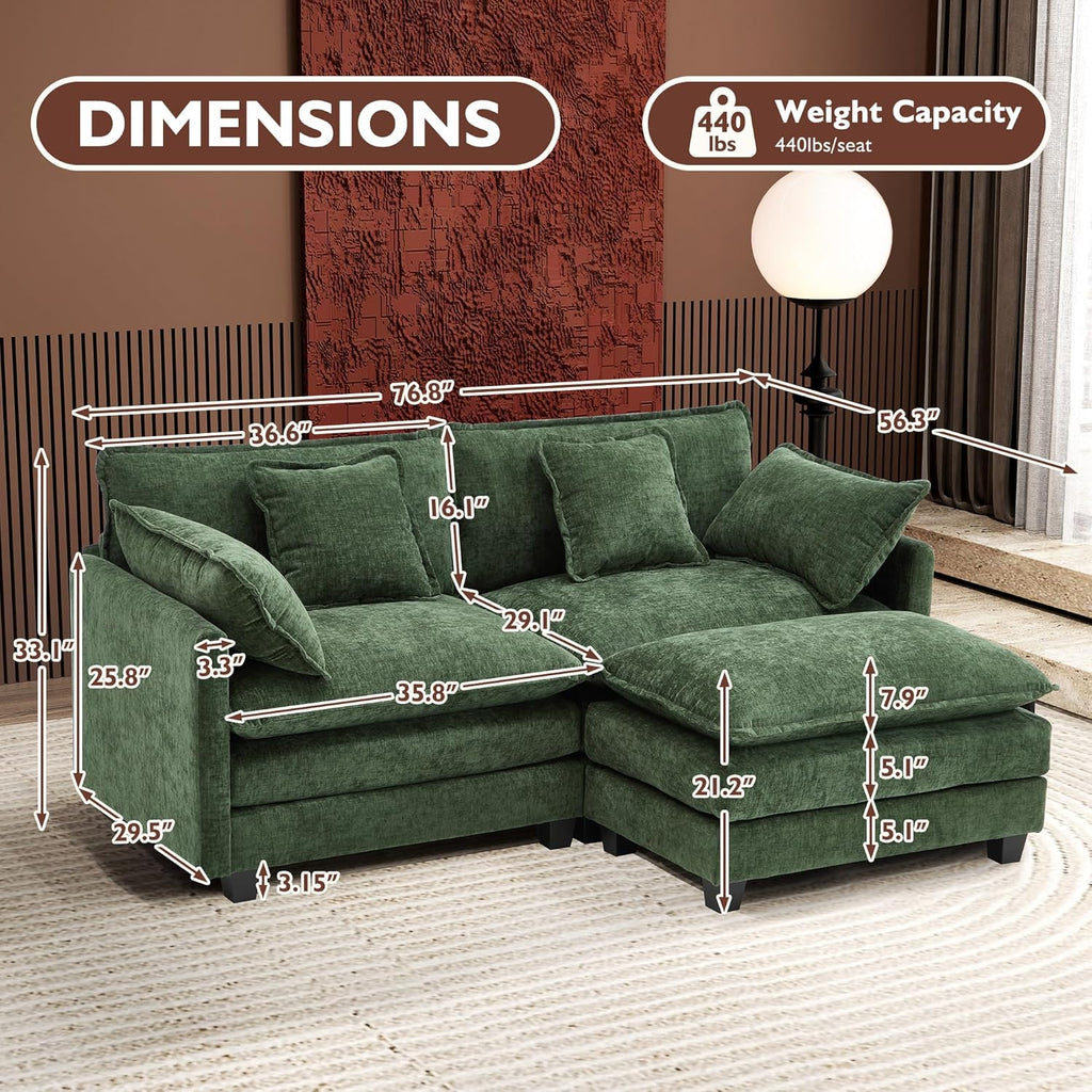 Ihanherry U Shaped Modular Cloud Sofa 5 Seat Chenille Sectional with Ottoman