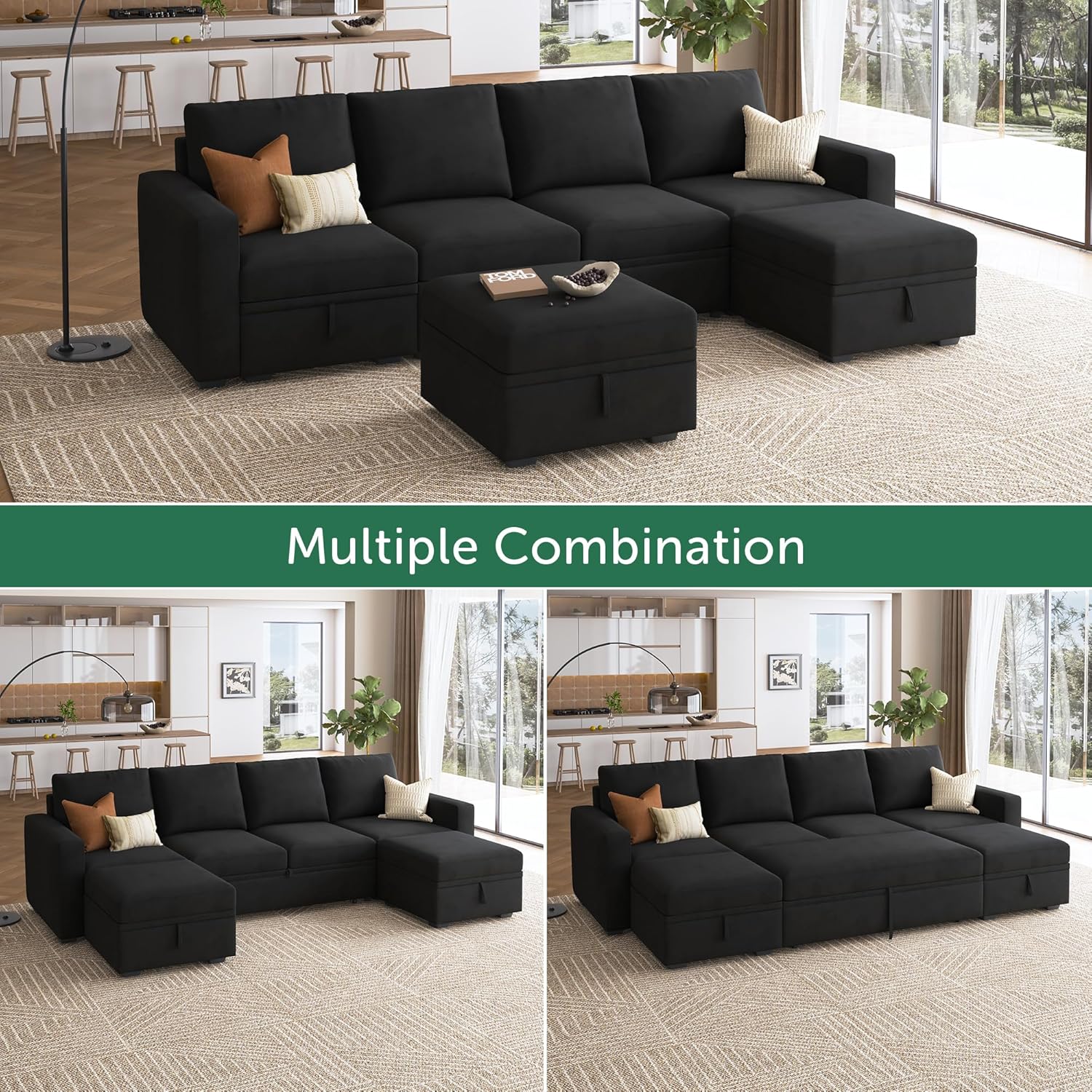 HONBAY Modular L Shaped Sectional Sleeper Sofa with Storage Pull Out Bed