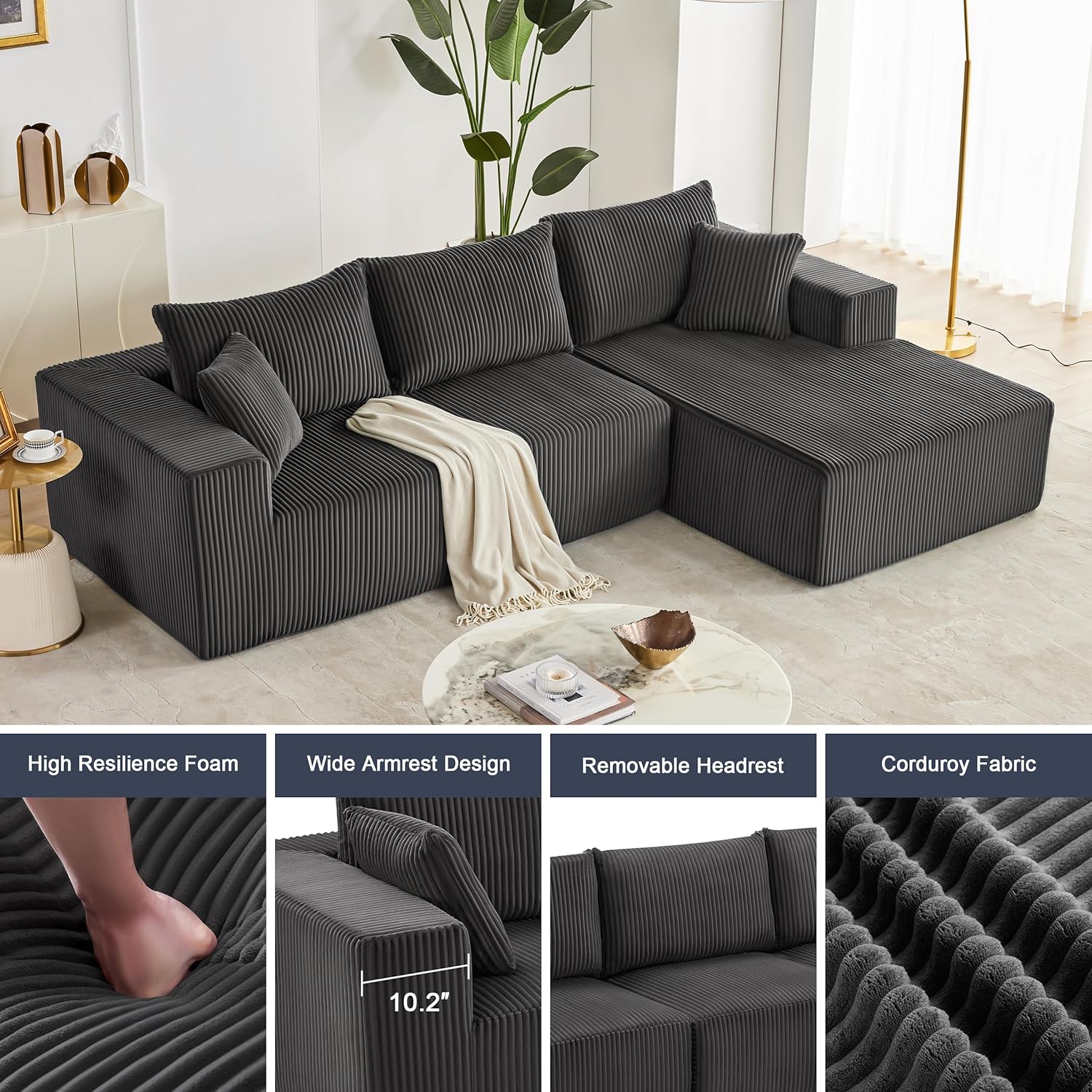 Weture 108" Modular Sectional Sofa Deep Seat Cloud L-Shape Couch with Chaise