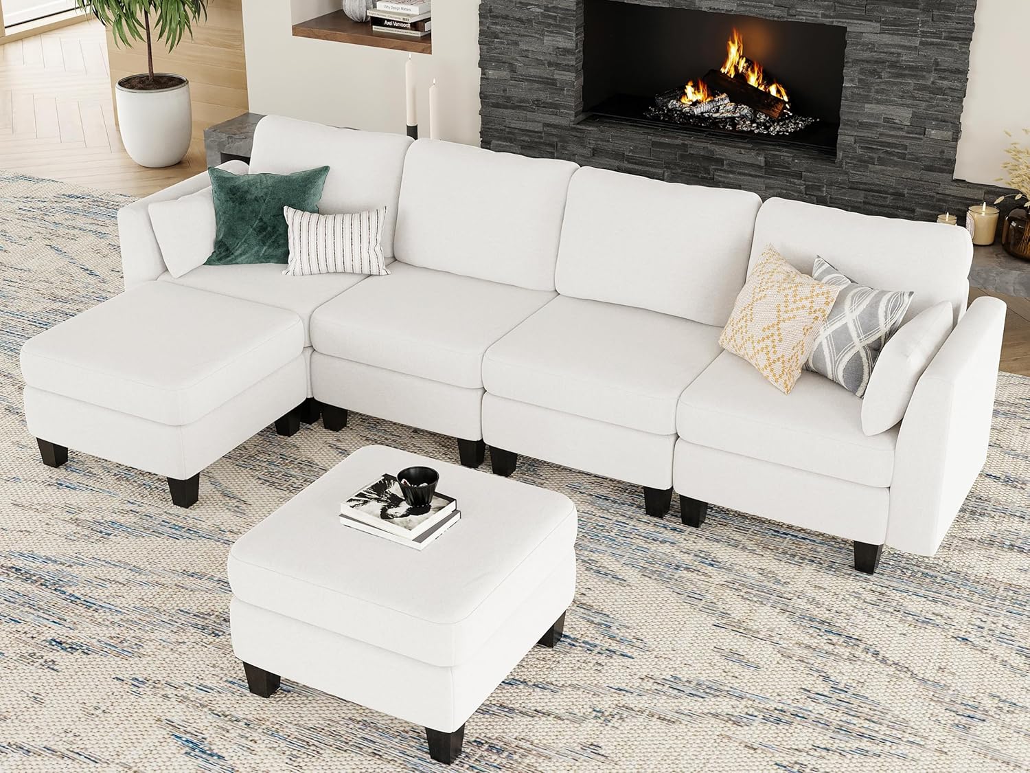 Huatean Home Modular Sectional Sofa U Shaped Couch 6 Seat Convertible High Density Foam