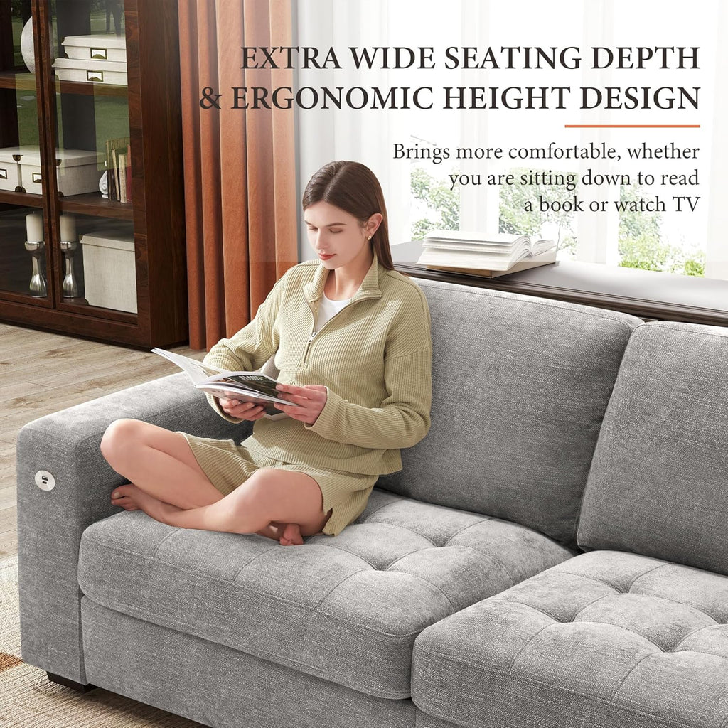 Ihanherry U Shaped Modular Cloud Sofa 5 Seat Chenille Sectional with Ottoman