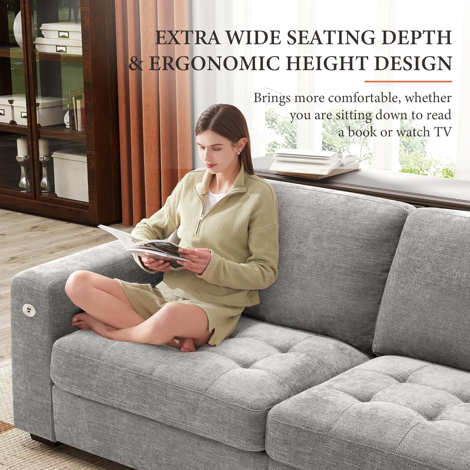 Ihanherry U Shaped Modular Cloud Sofa 5 Seat Chenille Sectional with Ottoman