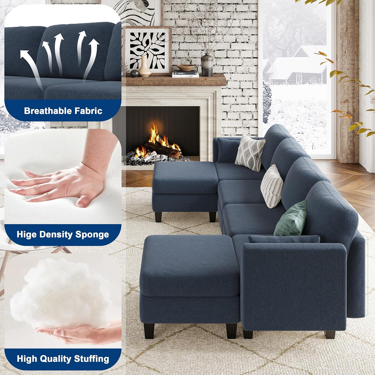 Huatean Home Modular Sectional Sofa U Shaped Couch 6 Seat Convertible High Density Foam