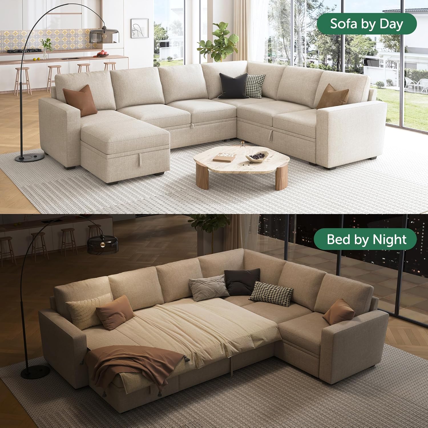 HONBAY Modular Sectional Sleeper Sofa L Shaped Couch with Pull Out Bed