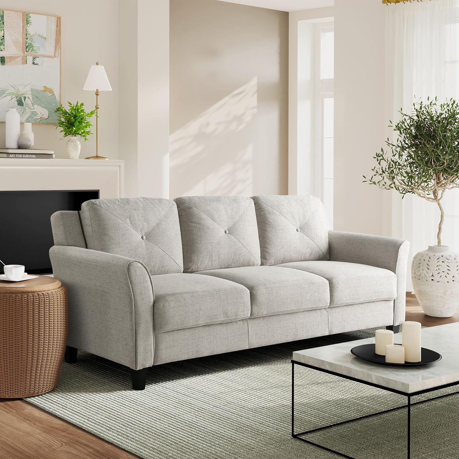 Lifestyle Harrington Sofa Upholstered Microfiber Fabric Curved Arm Couch