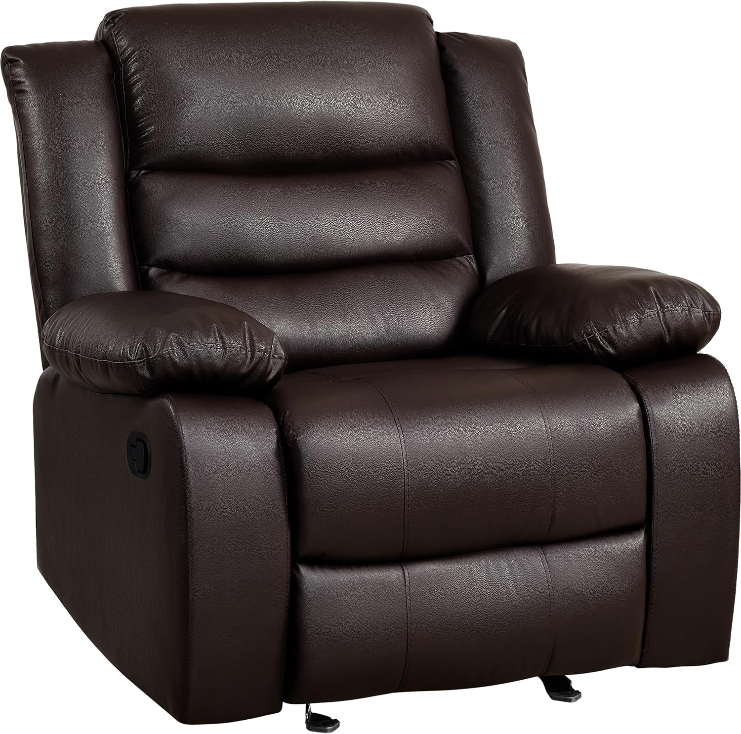 PrimeZone Oversized Rocker Recliner Chair Faux Leather Manual Reclining Brown