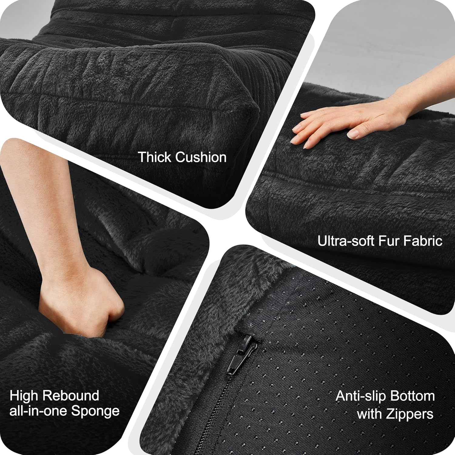 Hobestluk Giant Bean Bag Chair Memory Foam Faux Fur Sofa for Living Room