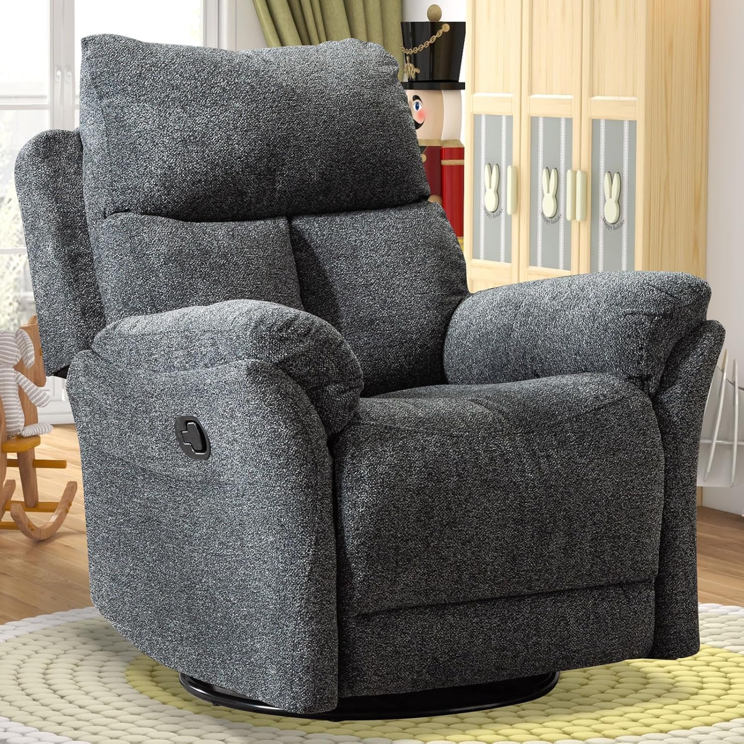 ANJ Swivel Rocker Recliner Chair Manual Fabric Small Space