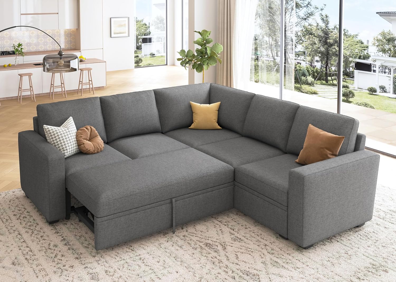 HONBAY Modular Sectional Sleeper Sofa L Shaped Couch with Pull Out Bed