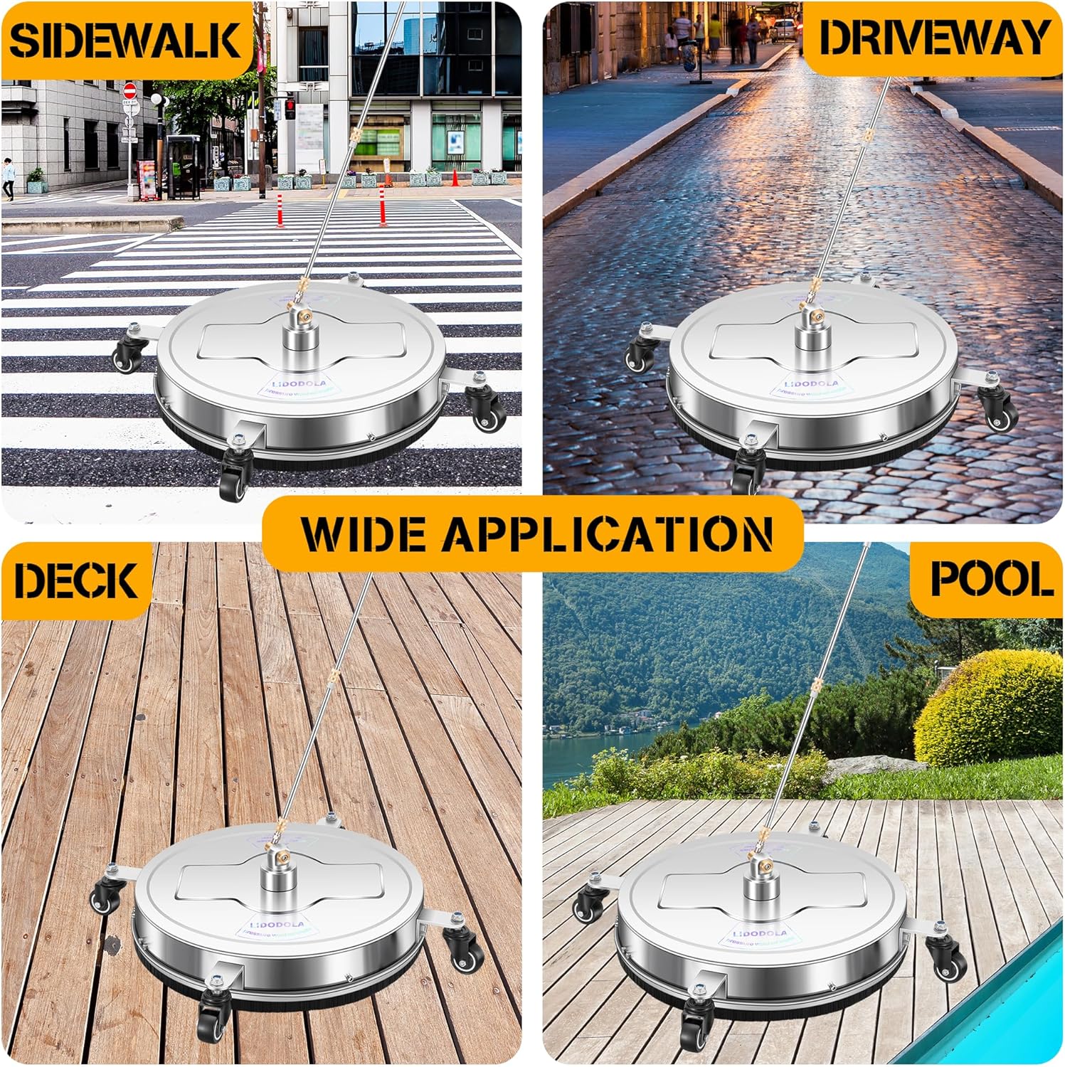 LidoDola 14 Inch Pressure Washer Surface Cleaner with Wheels for Concrete Patio Deck