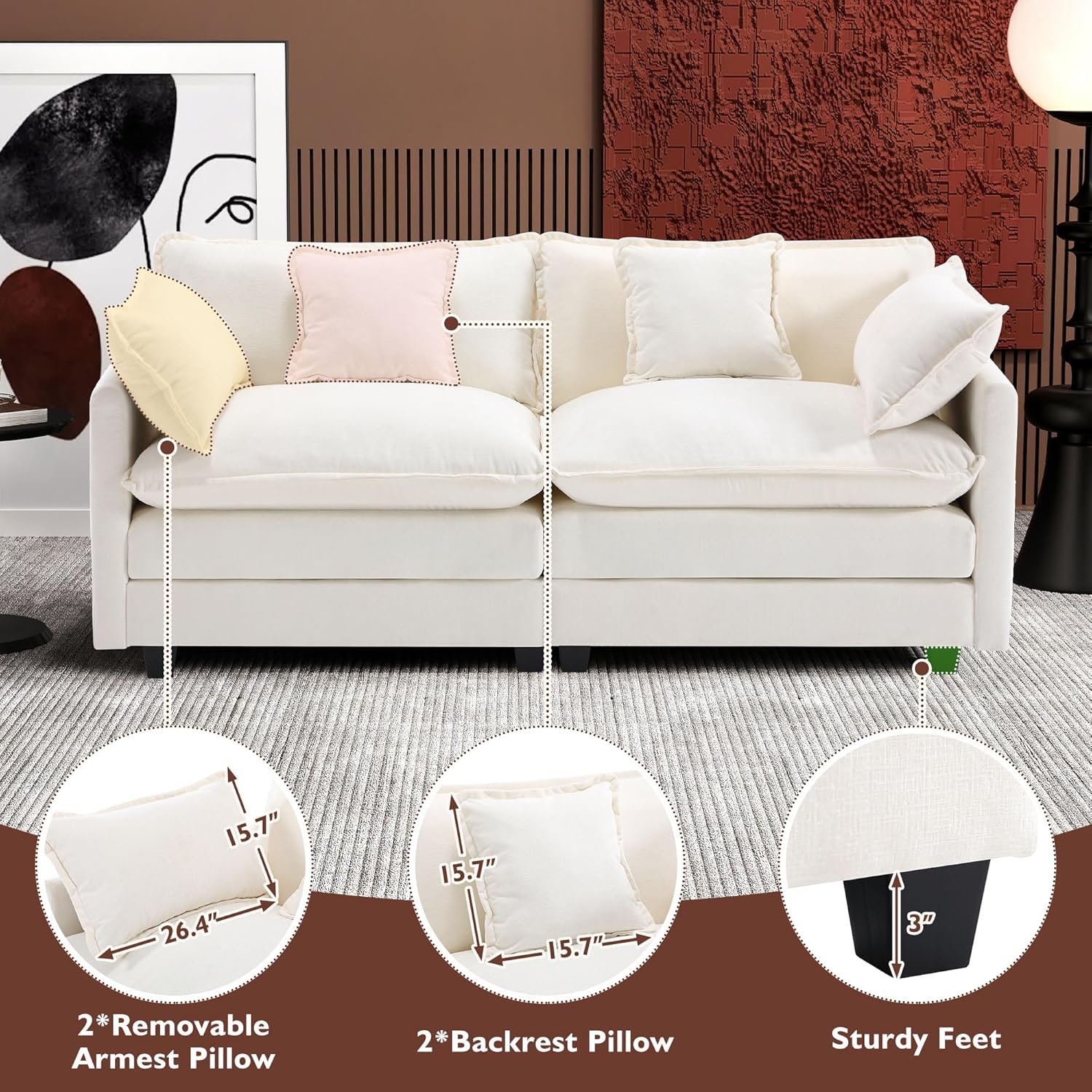 Ihanherry U Shaped Modular Cloud Sofa 5 Seat Chenille Sectional with Ottoman