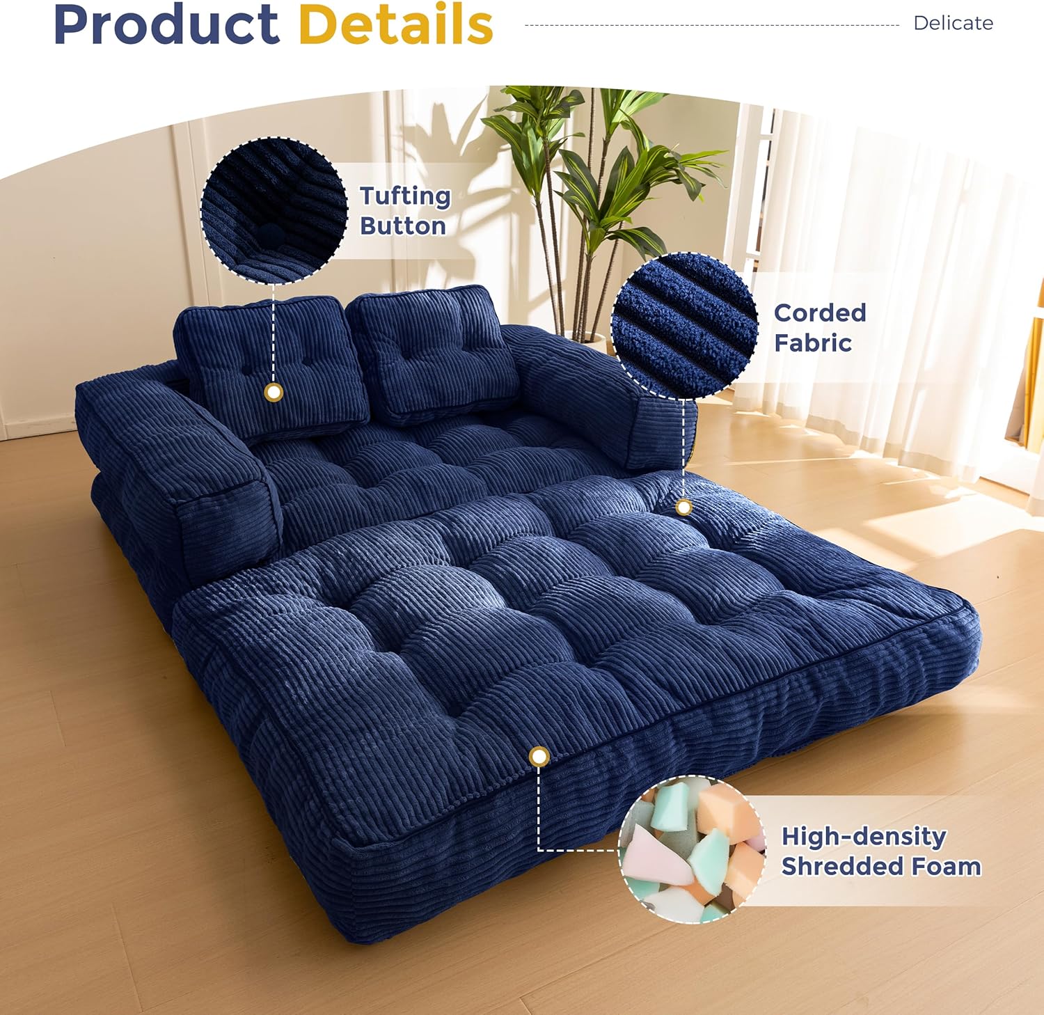 MAXYOYO L Shaped Folding Sofa Bed Convertible Sleeper with Pillow Armrest