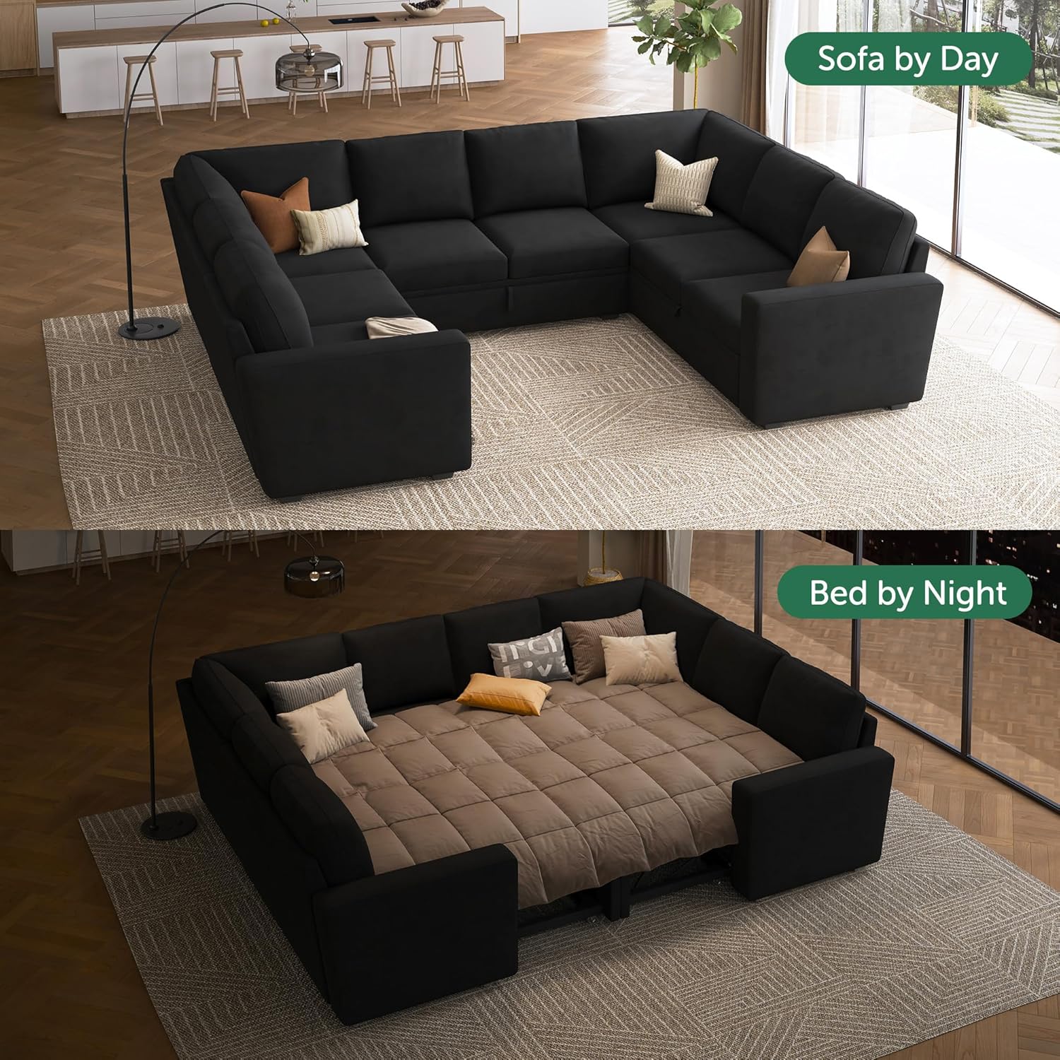 HONBAY Modular L Shaped Sectional Sleeper Sofa with Storage Pull Out Bed