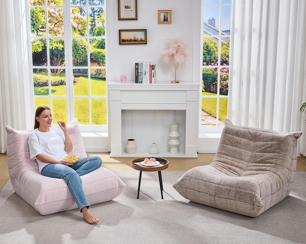 Hobestluk Giant Bean Bag Chair Memory Foam Faux Fur Sofa for Living Room