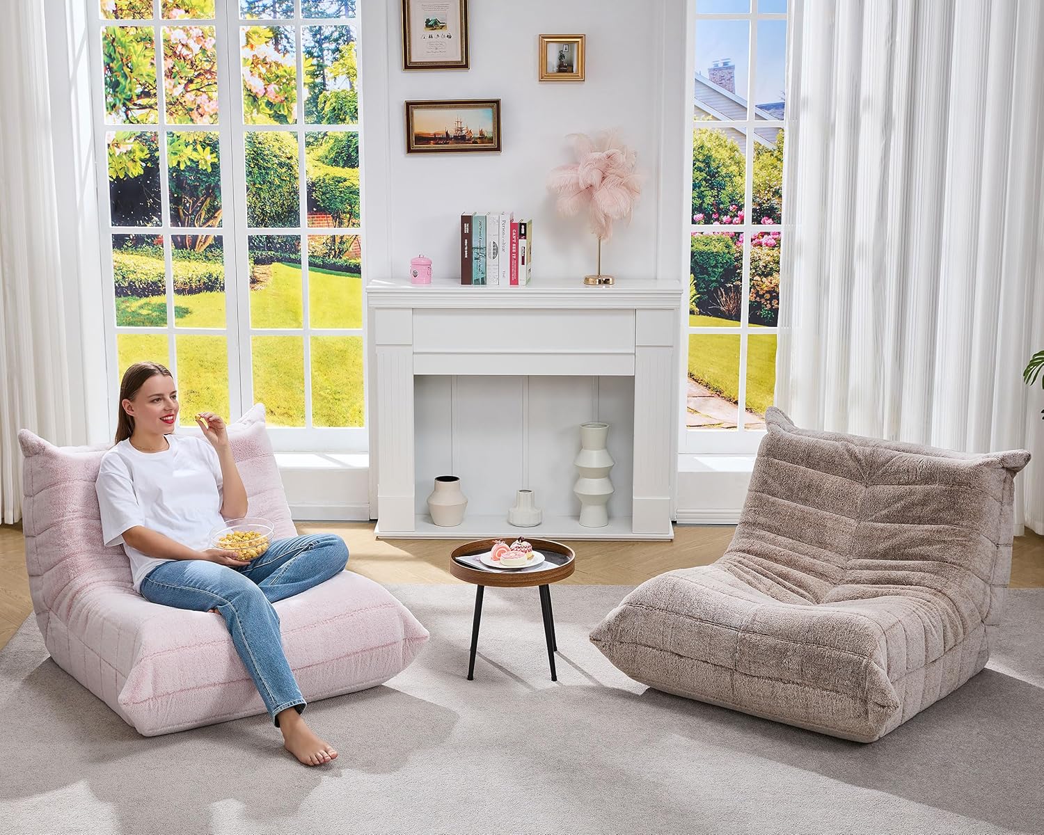 Hobestluk Giant Bean Bag Chair Memory Foam Faux Fur Sofa for Living Room