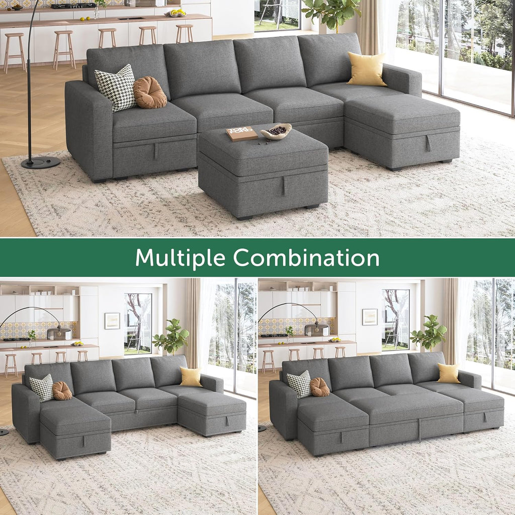 HONBAY Modular Sectional Sleeper Sofa L Shaped Couch with Pull Out Bed