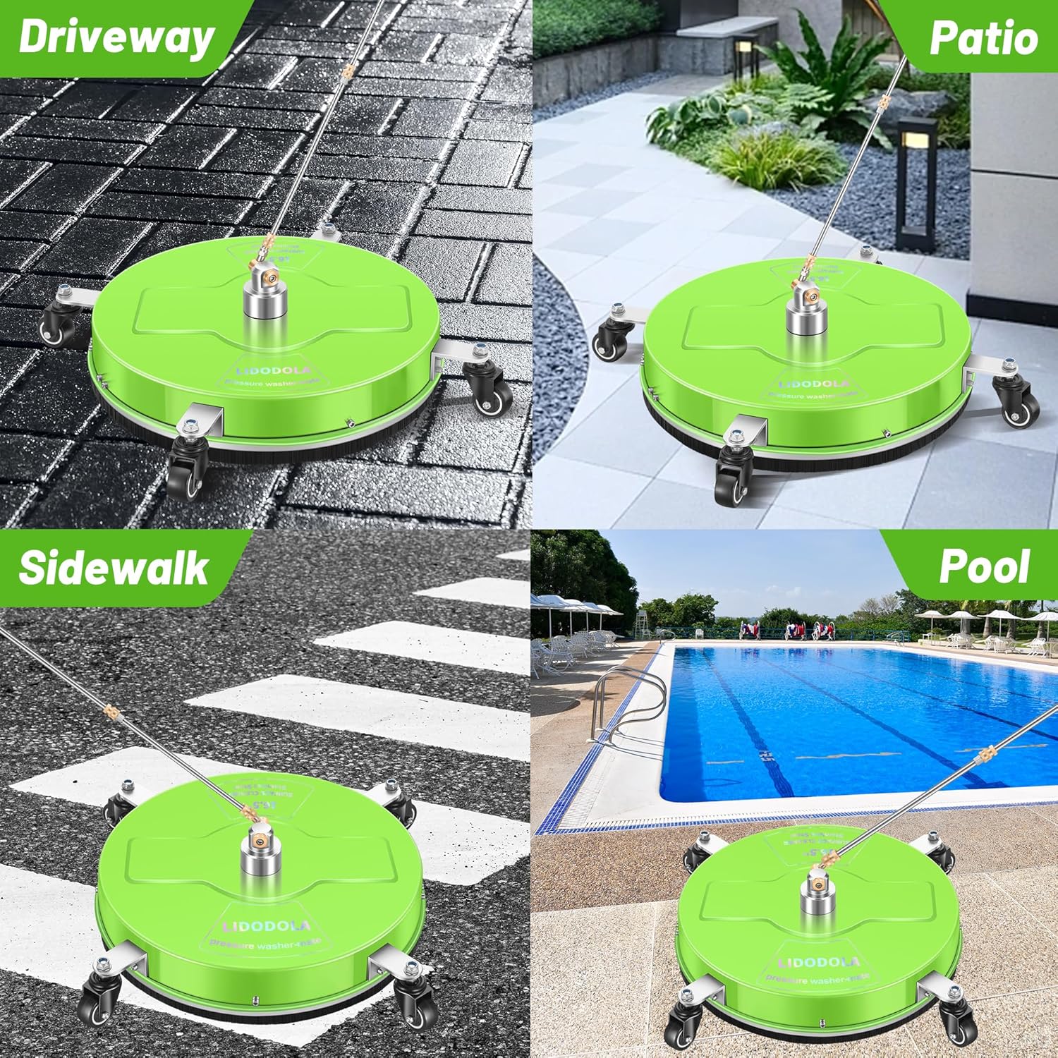 LidoDola 14 Inch Pressure Washer Surface Cleaner with Wheels for Concrete Patio Deck