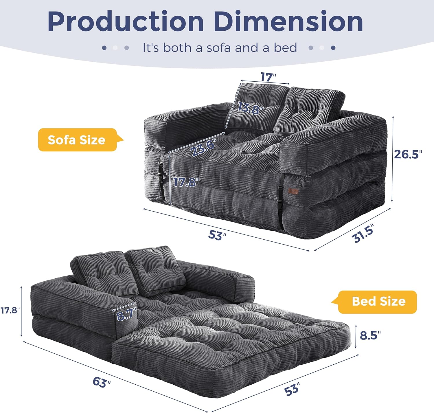MAXYOYO L Shaped Folding Sofa Bed Convertible Sleeper with Pillow Armrest