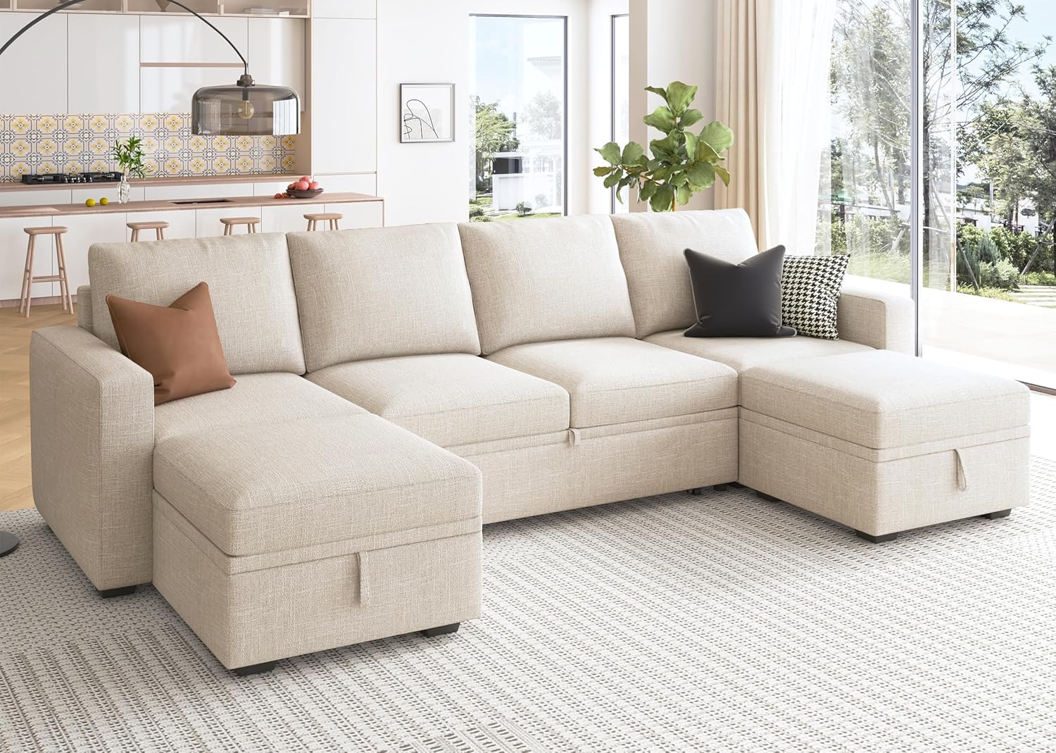 HONBAY Modular L Shaped Sectional Sleeper Sofa with Storage Pull Out Bed