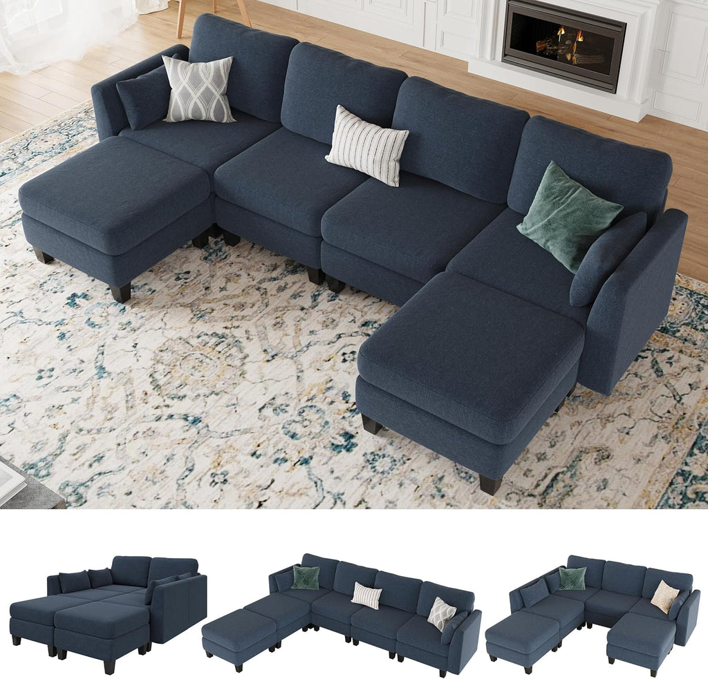 Huatean Home Modular Sectional Sofa U Shaped Couch 6 Seat Convertible High Density Foam