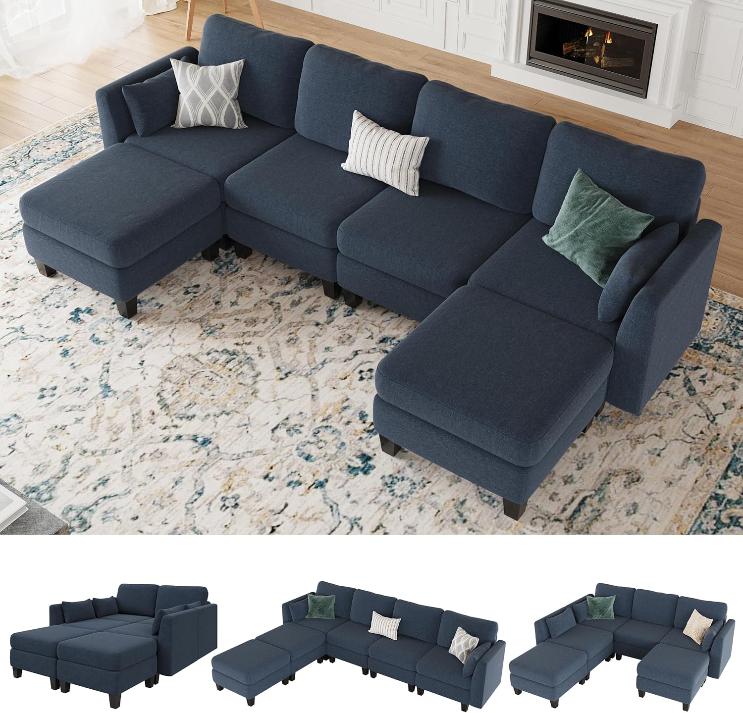 Huatean Home Modular Sectional Sofa U Shaped Couch 6 Seat Convertible High Density Foam