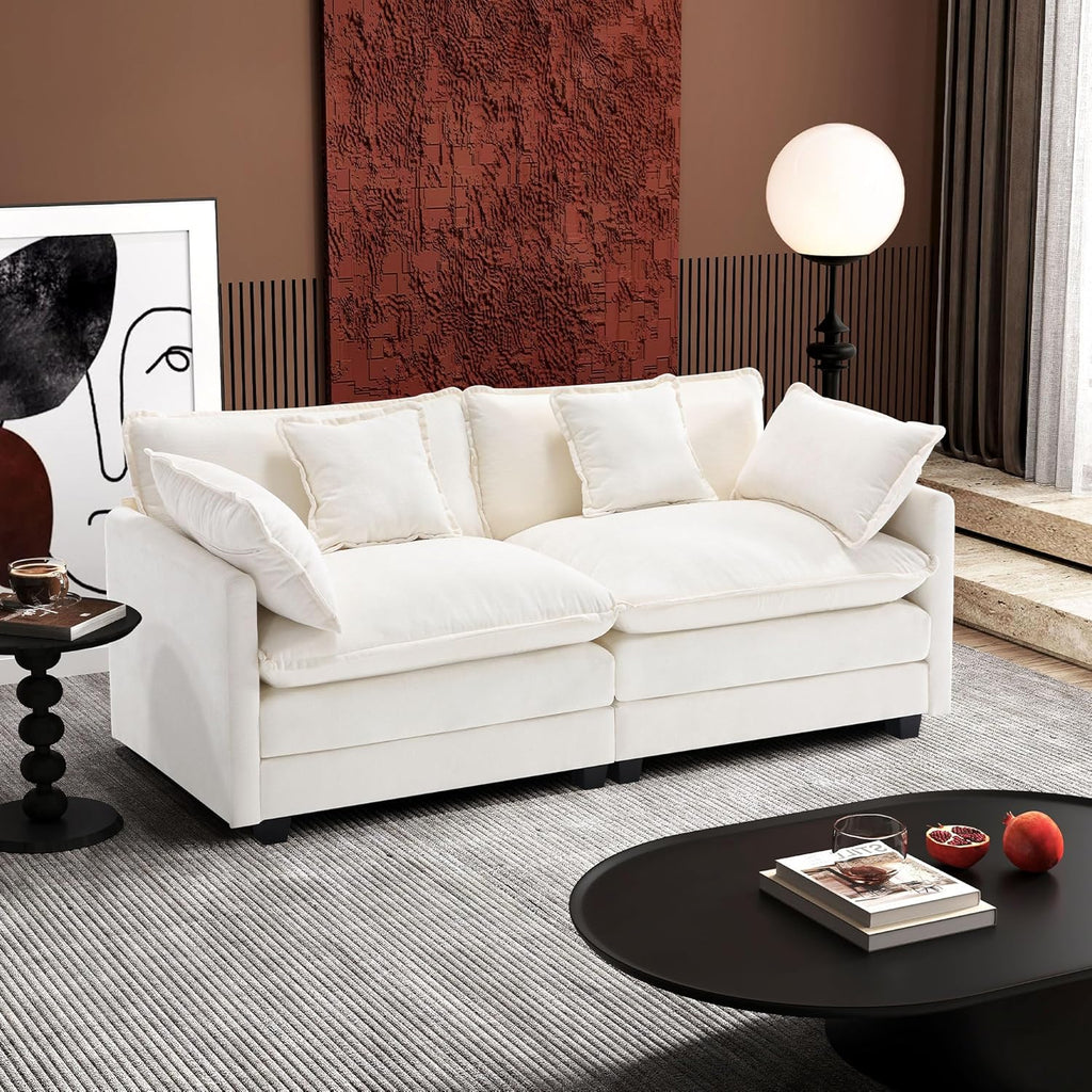 Ihanherry U Shaped Modular Cloud Sofa 5 Seat Chenille Sectional with Ottoman