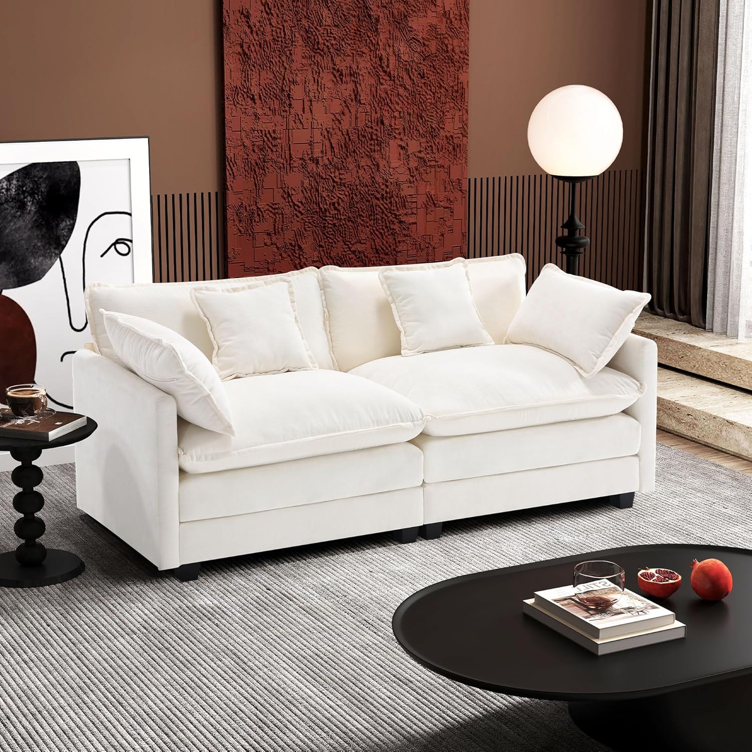 Ihanherry U Shaped Modular Cloud Sofa 5 Seat Chenille Sectional with Ottoman