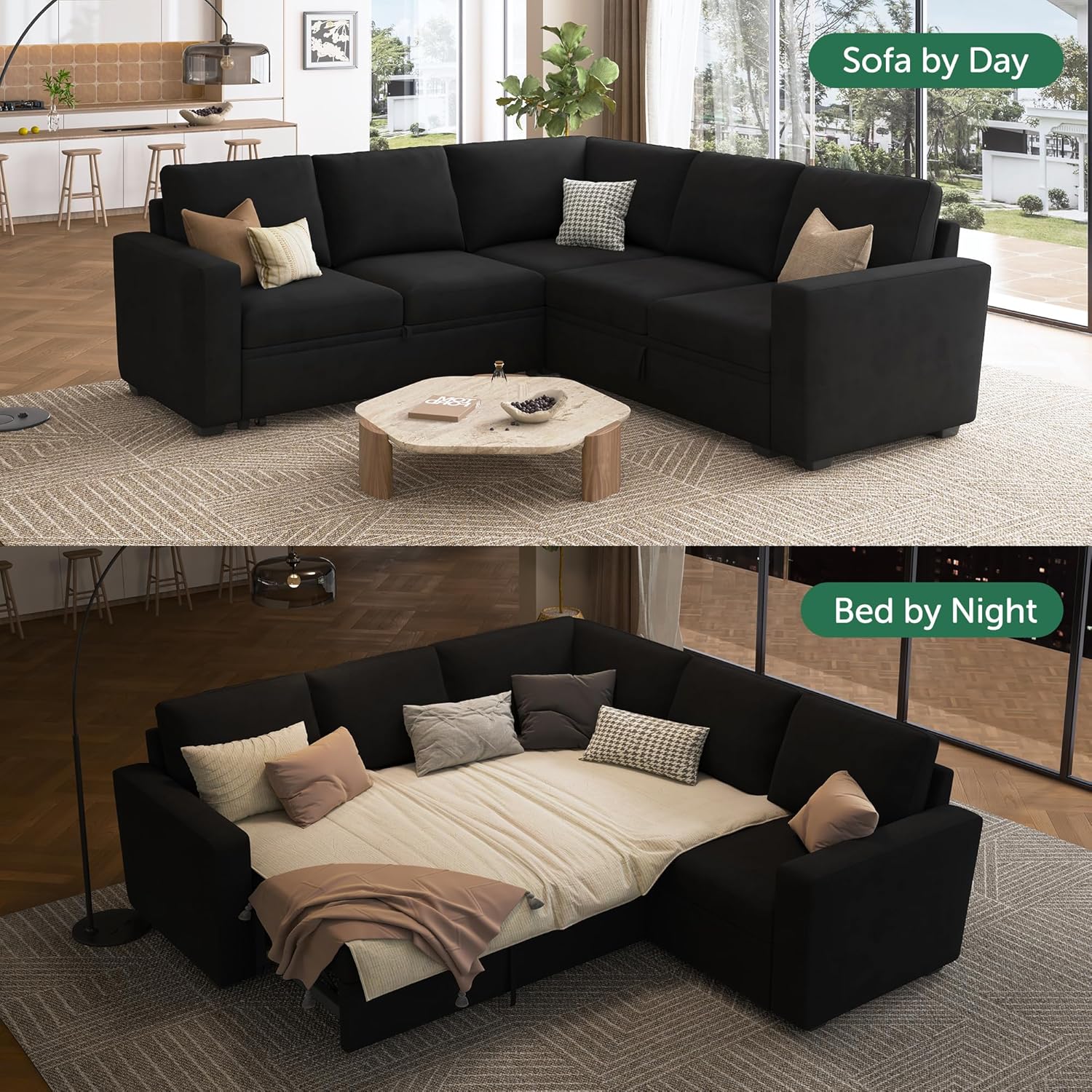 HONBAY Modular Sectional Sleeper Sofa L Shaped Couch with Pull Out Bed