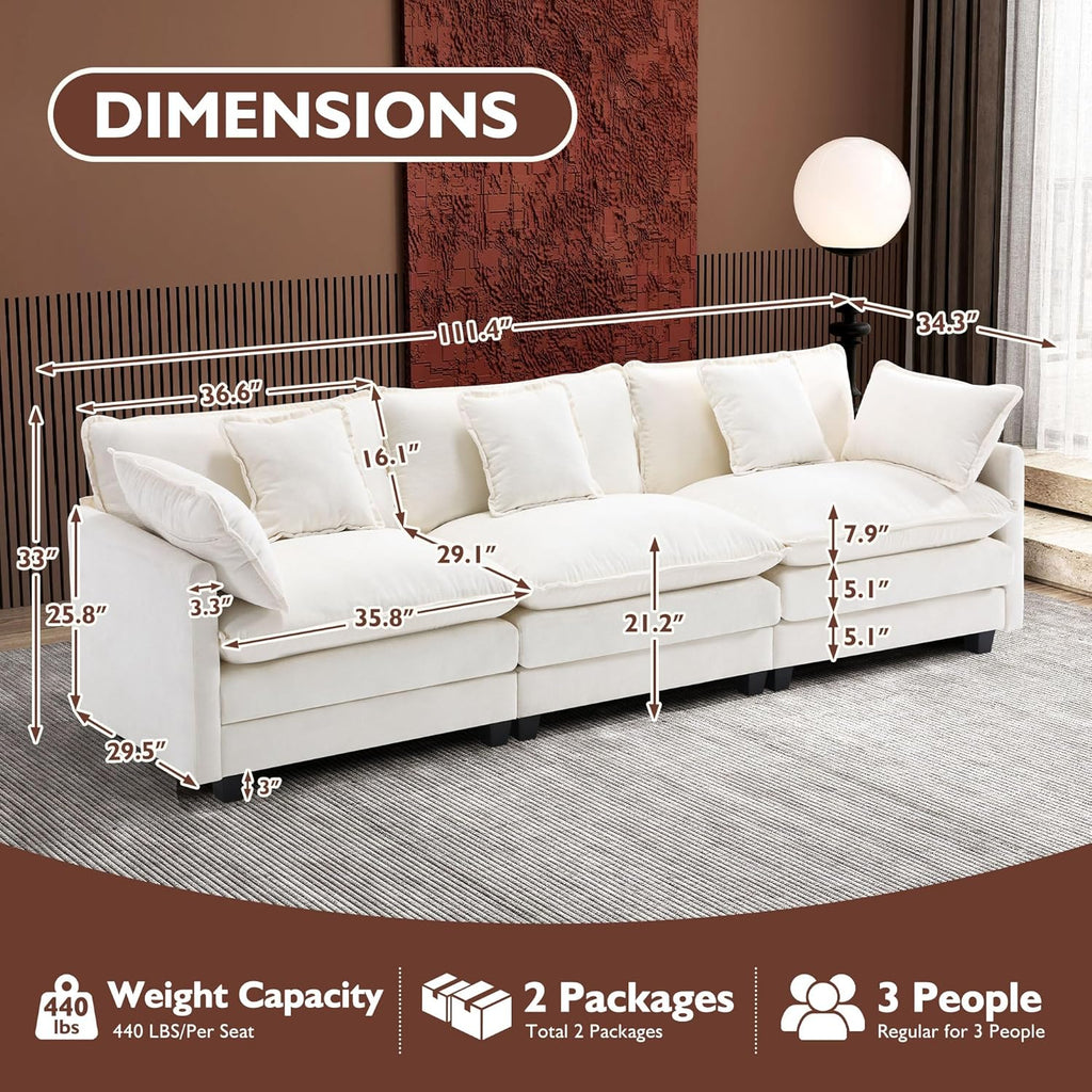 Ihanherry U Shaped Modular Cloud Sofa 5 Seat Chenille Sectional with Ottoman