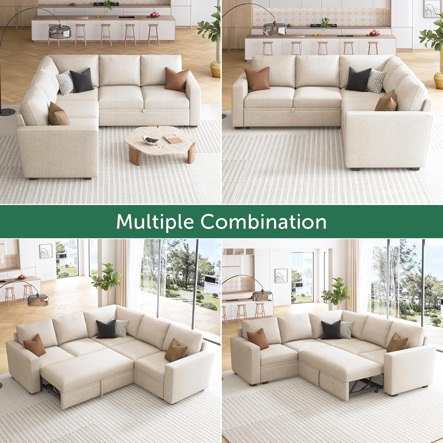 HONBAY Modular Sectional Sleeper Sofa L Shaped Couch with Pull Out Bed