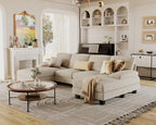 Furmax U-Shaped Sectional Sofa Couch 4 Seat Linen Fabric Double Chaise
