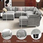 Ihanherry U Shaped Modular Cloud Sofa 5 Seat Chenille Sectional with Ottoman