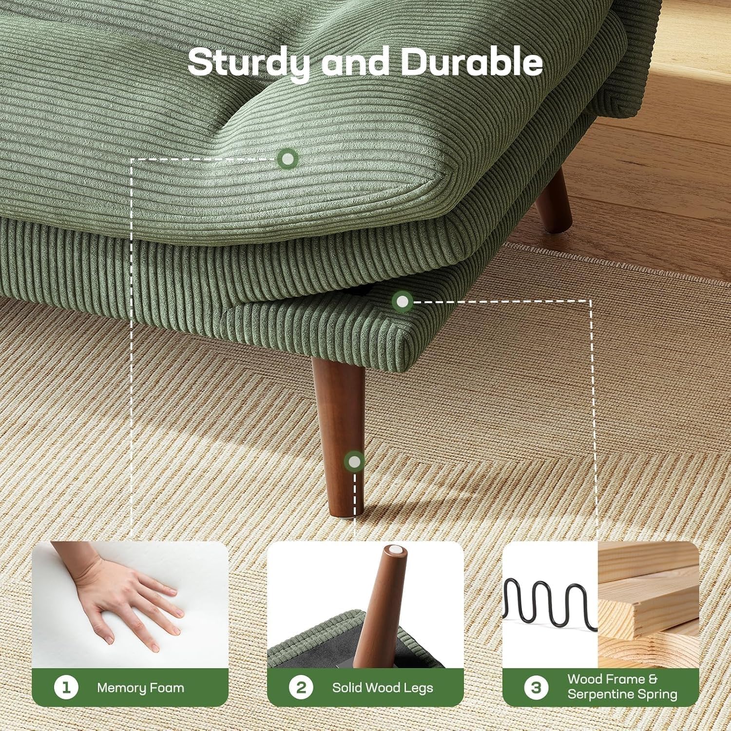 Marsail Futon Sofa Bed Convertible Corduroy Loveseat with Adjustable Backrest