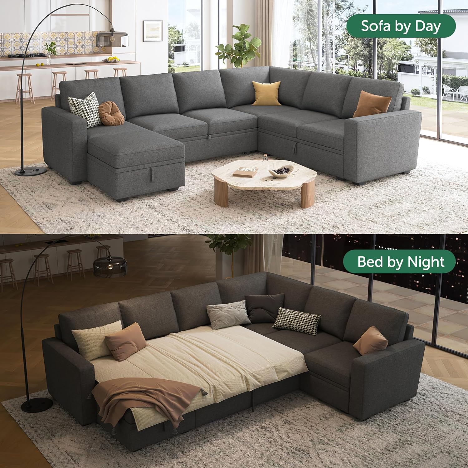 HONBAY Modular Sectional Sleeper Sofa L Shaped Couch with Pull Out Bed