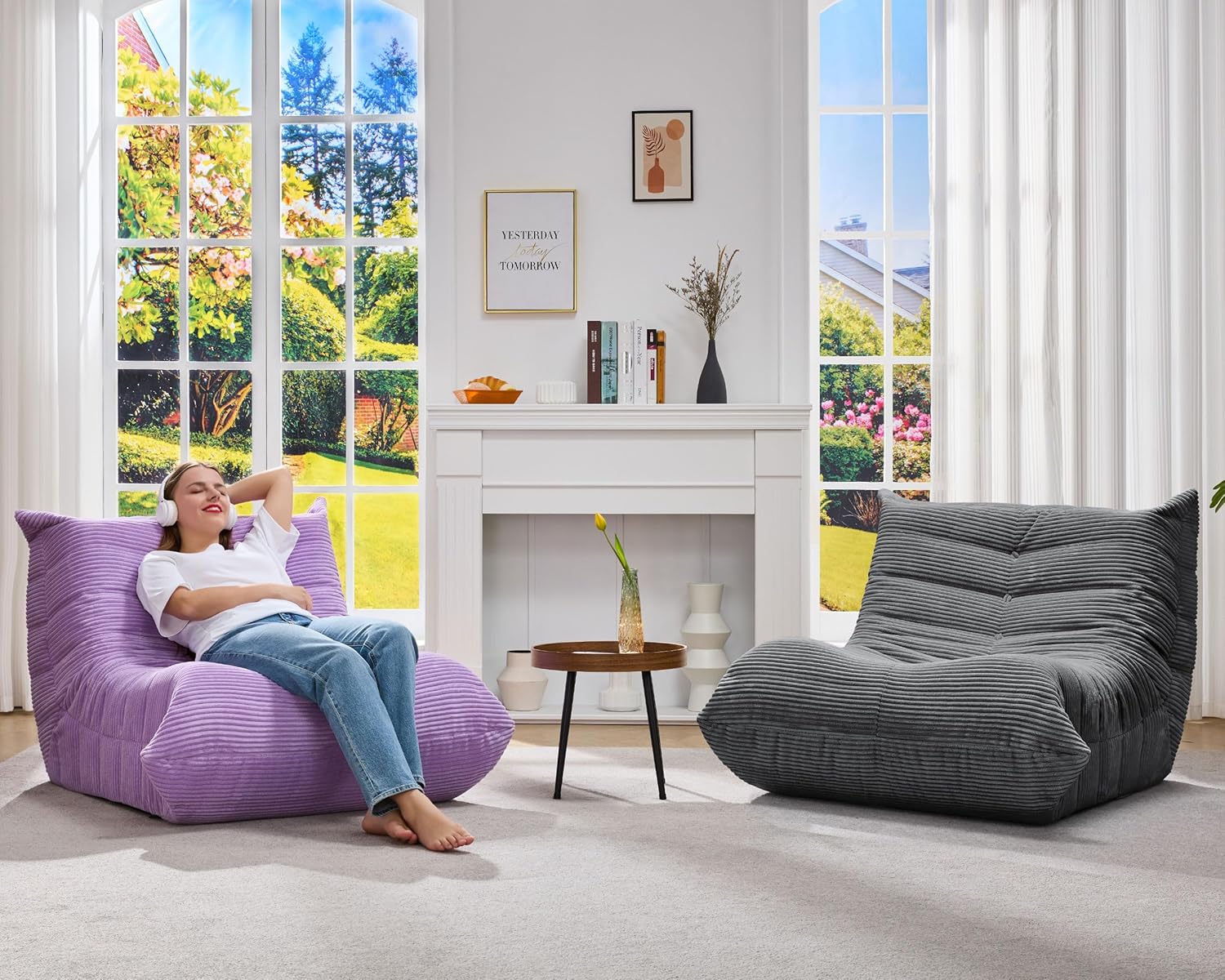 Hobestluk Giant Bean Bag Chair Memory Foam Faux Fur Sofa for Living Room