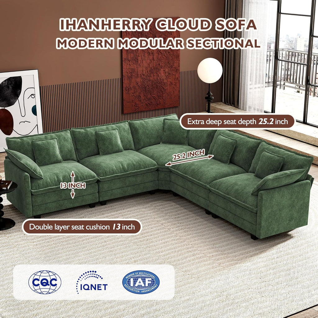 Ihanherry U Shaped Modular Sectional Sofa 5 Seat with 2 Ottomans Chenille