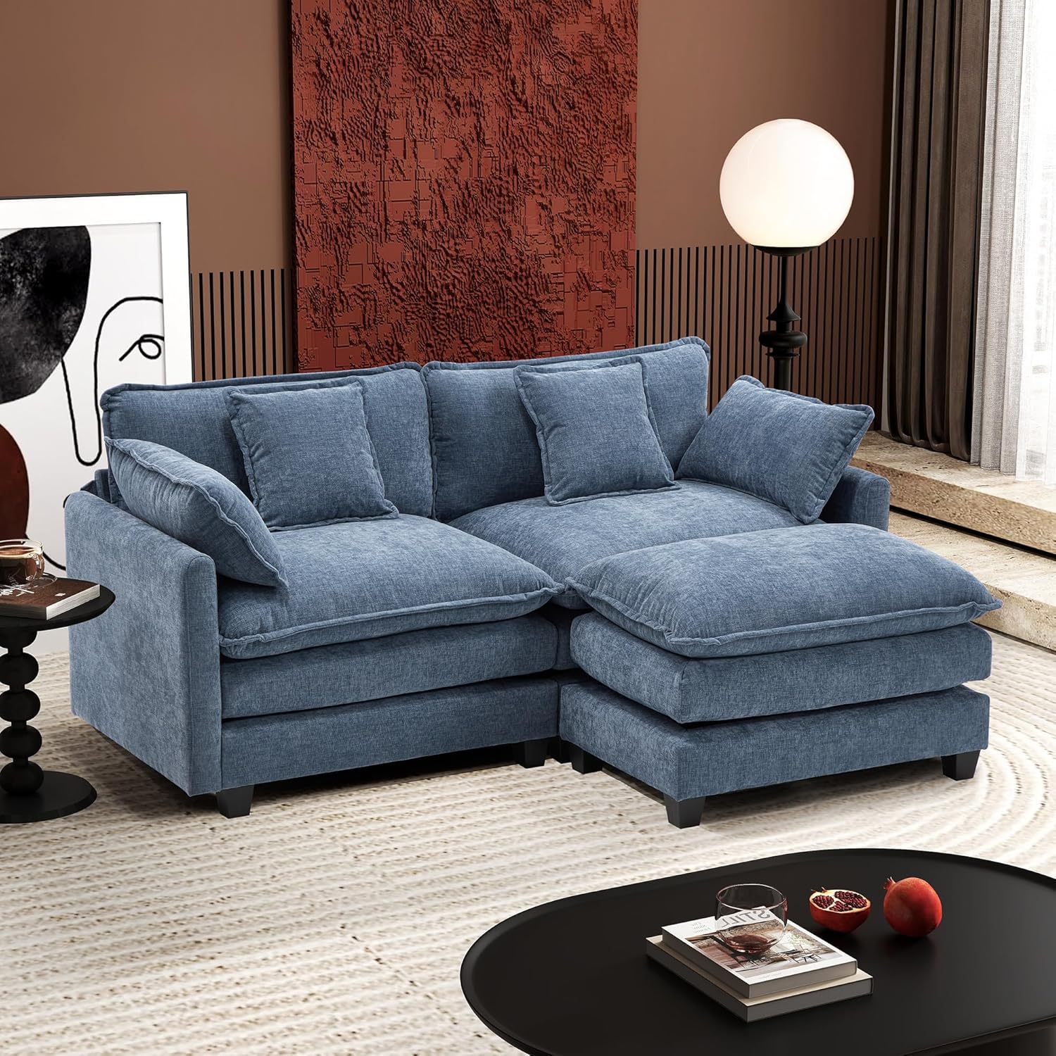 Ihanherry U Shaped Modular Cloud Sofa 5 Seat Chenille Sectional with Ottoman