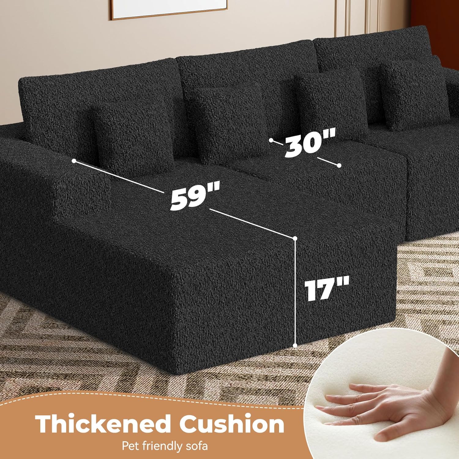 Luxanimarion Modular Sectional Sofa L Shape Deep Seat Cloud Couch Living Room