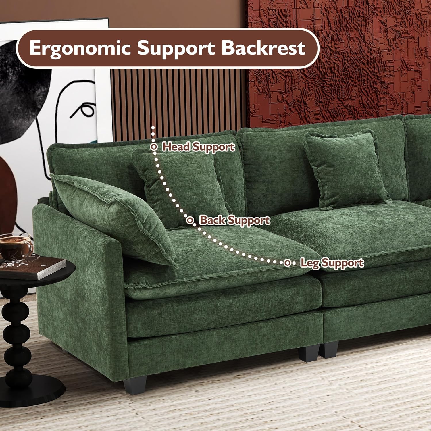 Ihanherry U Shaped Modular Sectional Sofa 5 Seat with 2 Ottomans Chenille