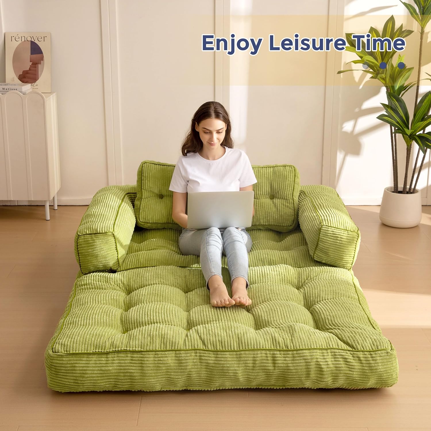 MAXYOYO L Shaped Folding Sofa Bed Convertible Sleeper with Pillow Armrest