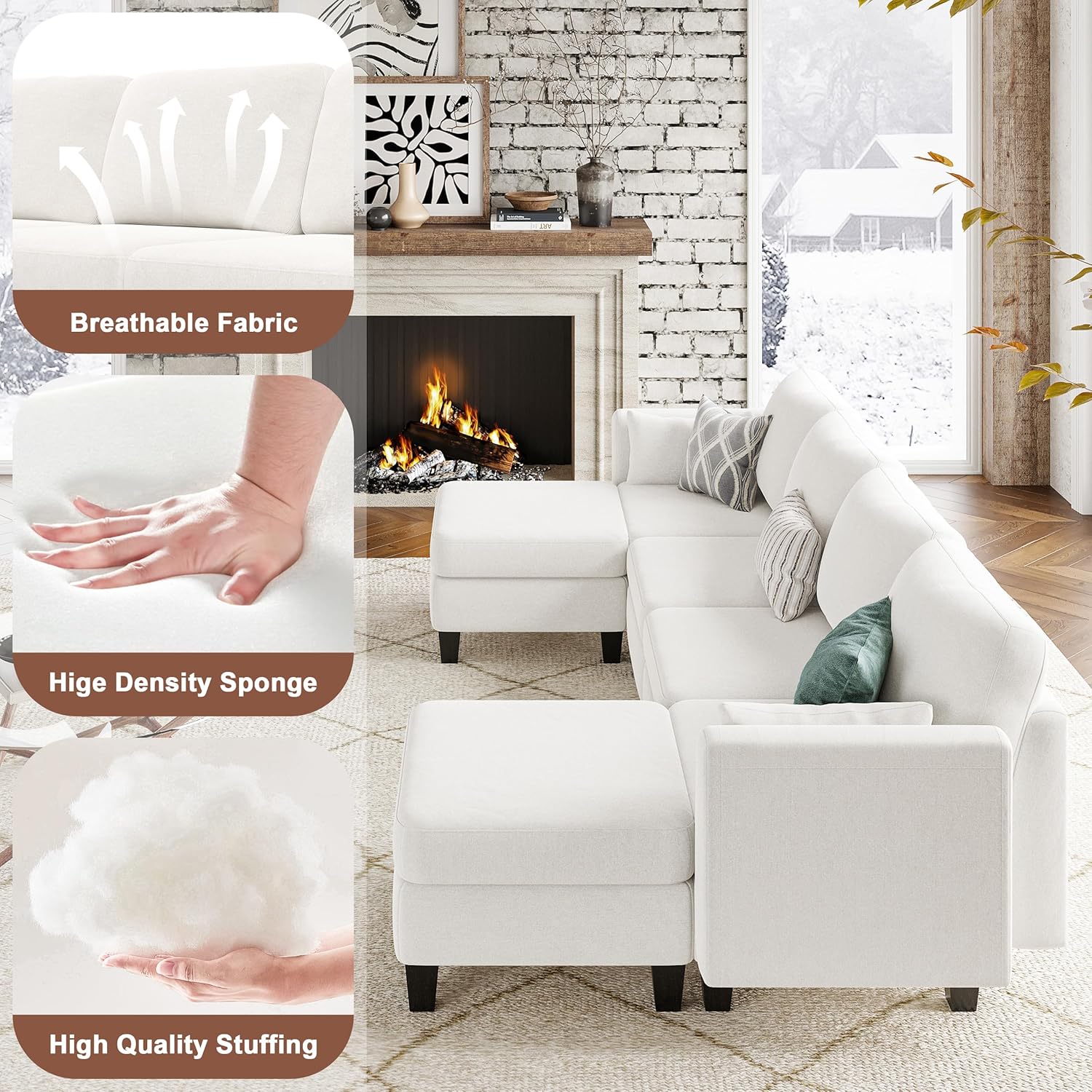 Huatean Home Modular Sectional Sofa U Shaped Couch 6 Seat Convertible High Density Foam