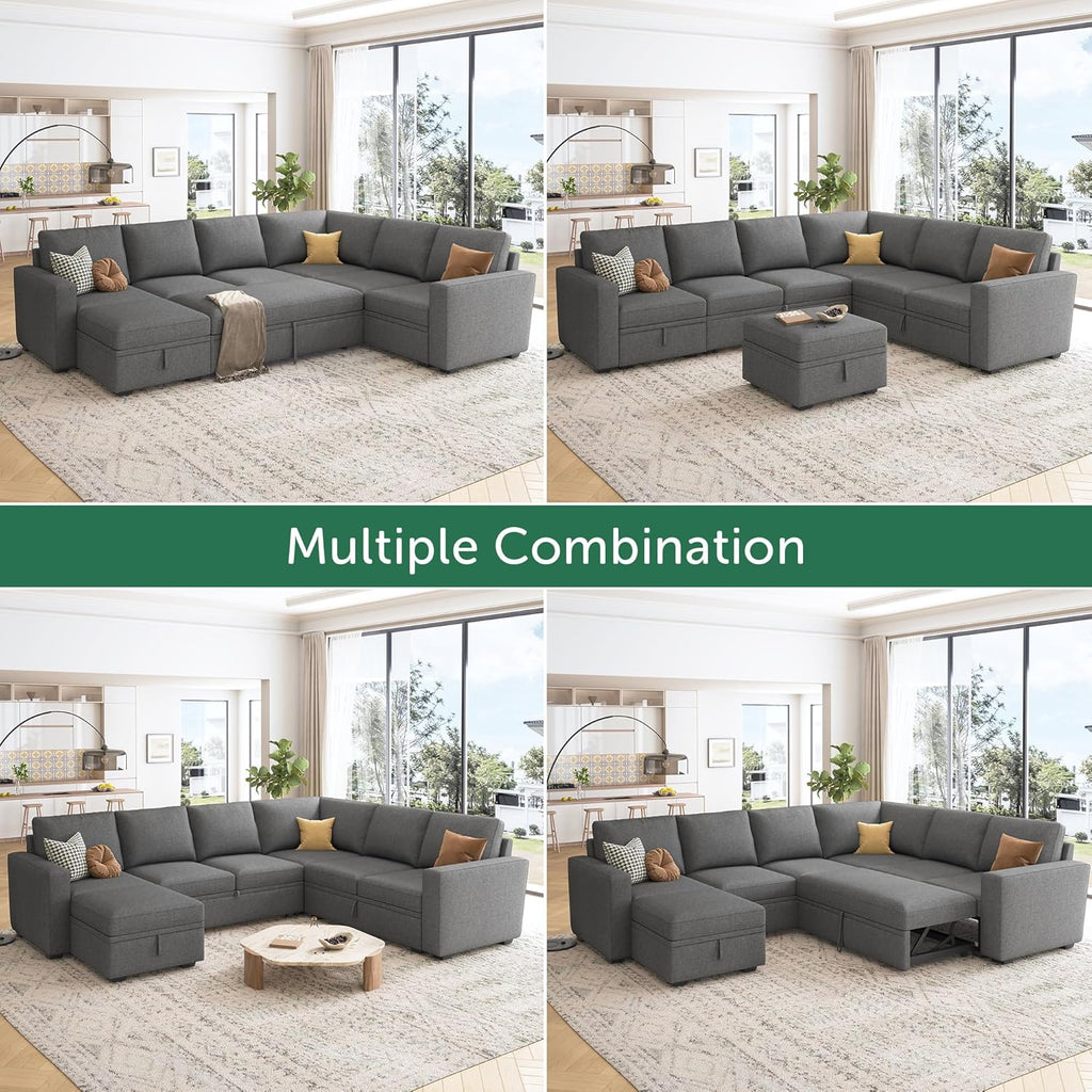 HONBAY Modular L Shaped Sectional Sleeper Sofa with Storage Pull Out Bed