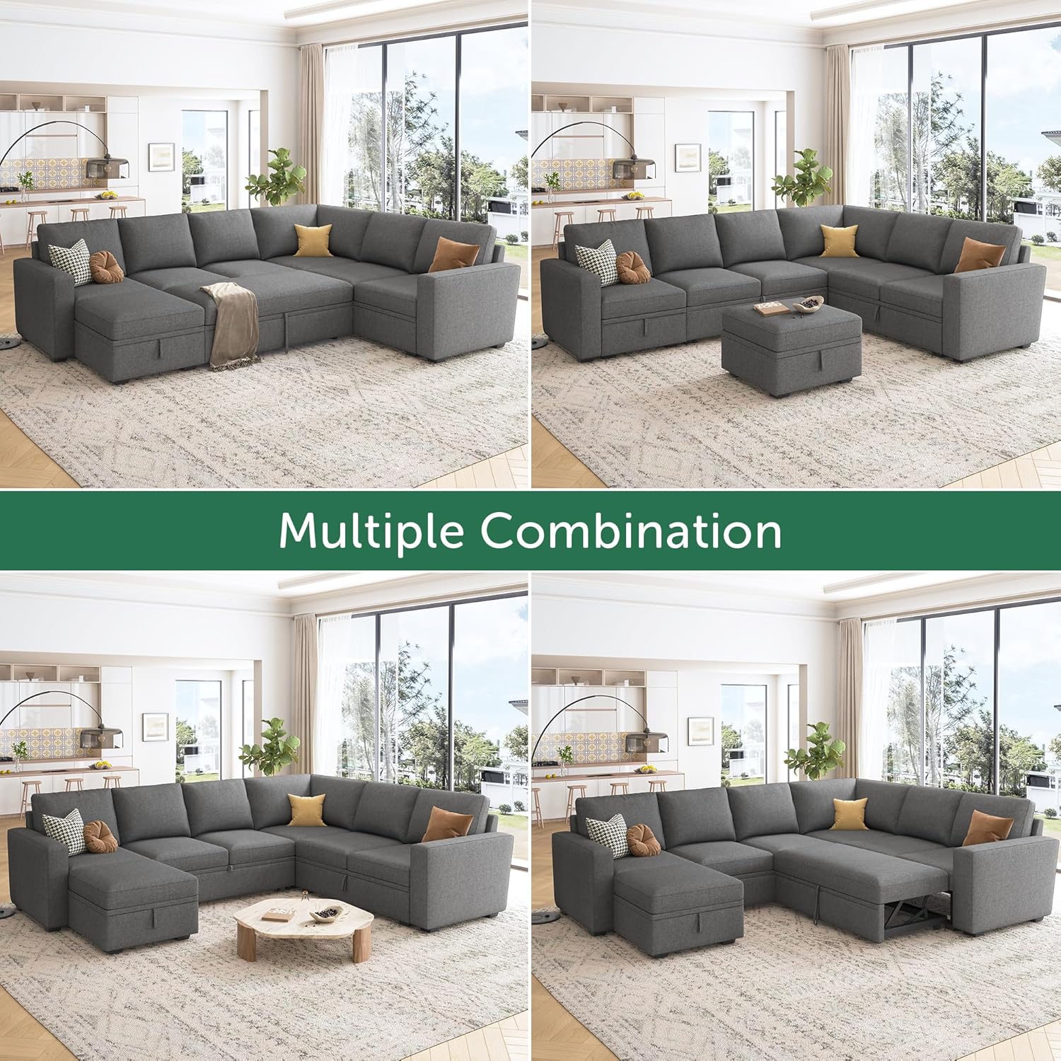 HONBAY Modular Sectional Sleeper Sofa L Shaped Couch with Pull Out Bed