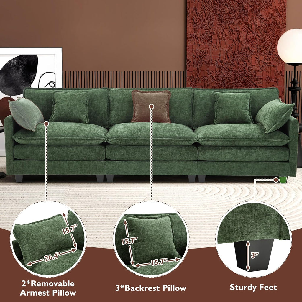 Ihanherry U Shaped Modular Cloud Sofa 5 Seat Chenille Sectional with Ottoman