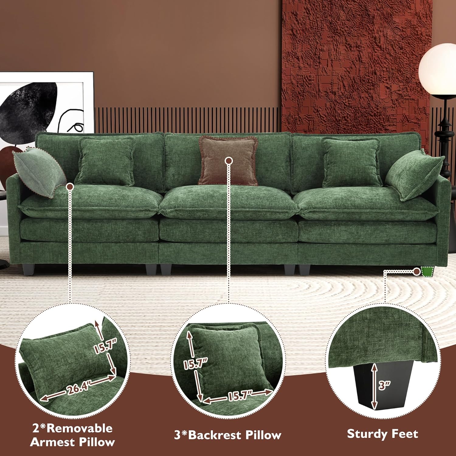 Ihanherry U Shaped Modular Cloud Sofa 5 Seat Chenille Sectional with Ottoman