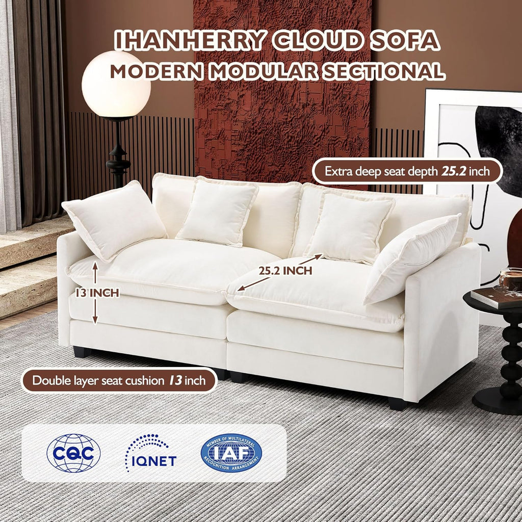 Ihanherry U Shaped Modular Cloud Sofa 5 Seat Chenille Sectional with Ottoman