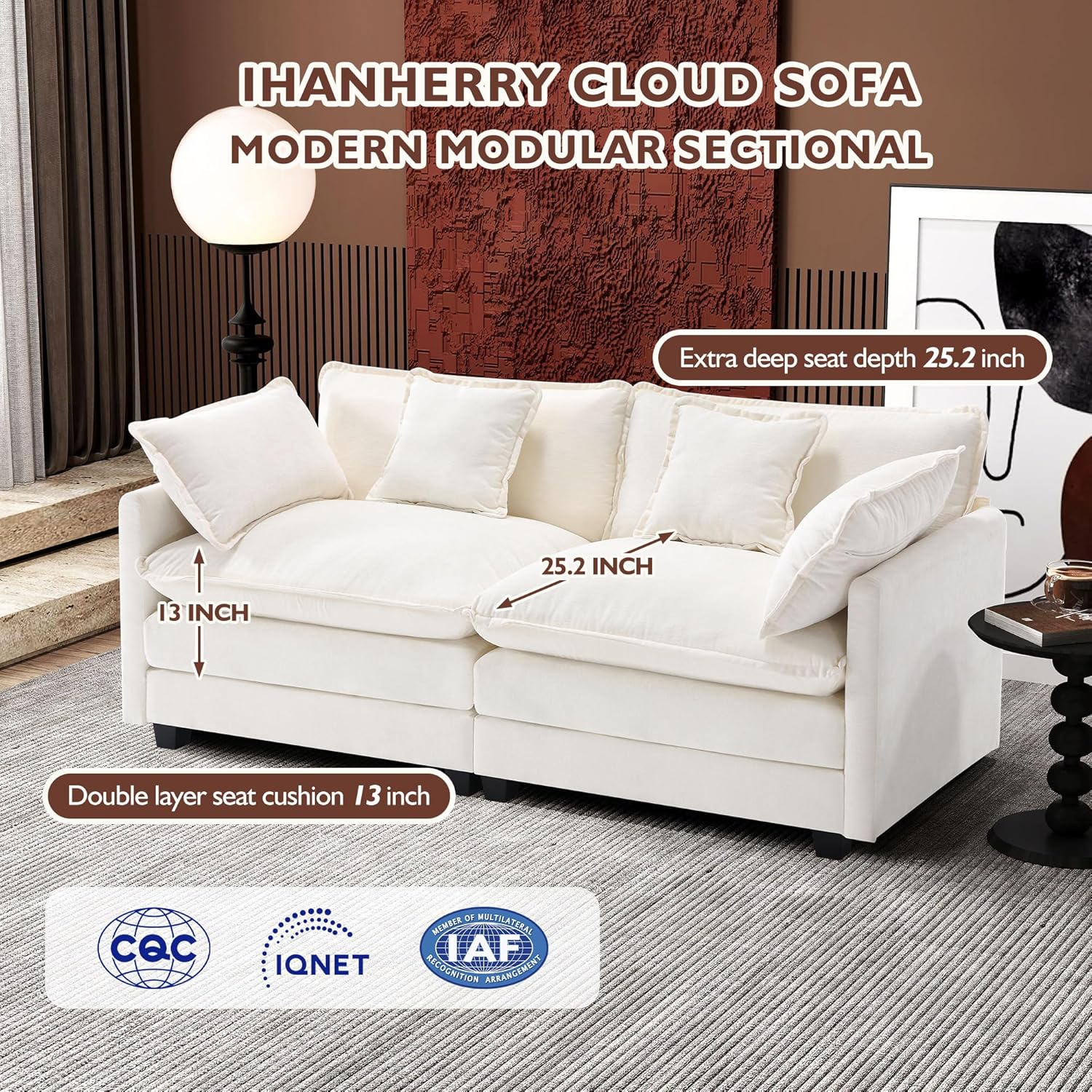 Ihanherry U Shaped Modular Cloud Sofa 5 Seat Chenille Sectional with Ottoman
