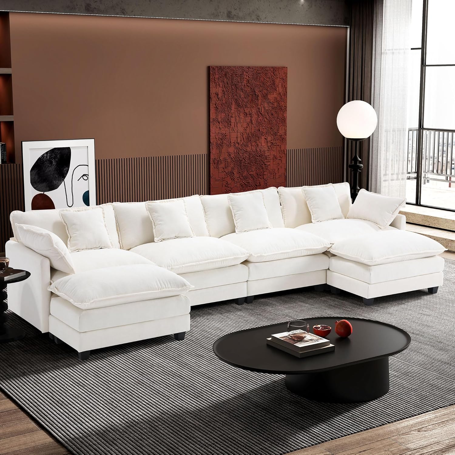 Ihanherry U Shaped Modular Cloud Sofa 5 Seat Chenille Sectional with Ottoman