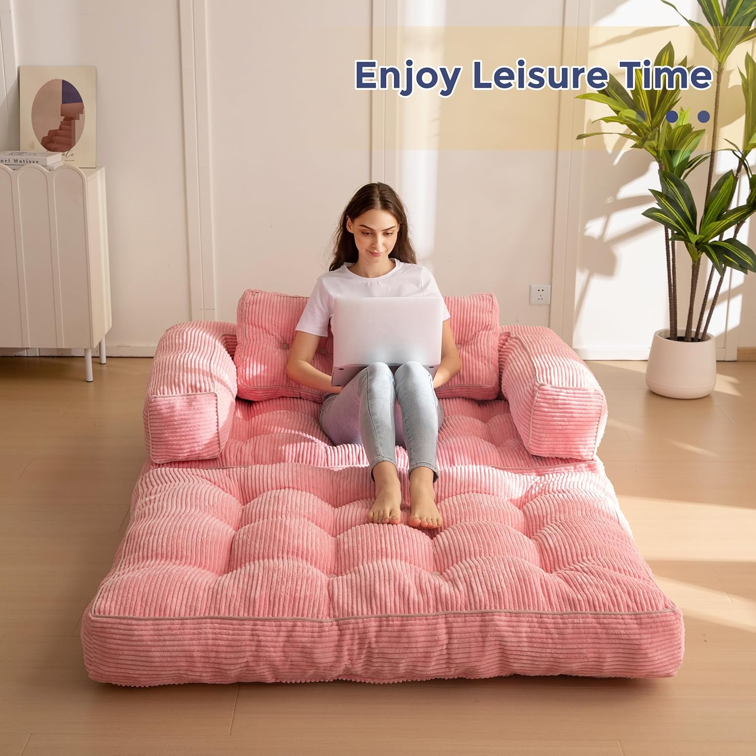 MAXYOYO L Shaped Folding Sofa Bed Convertible Sleeper with Pillow Armrest