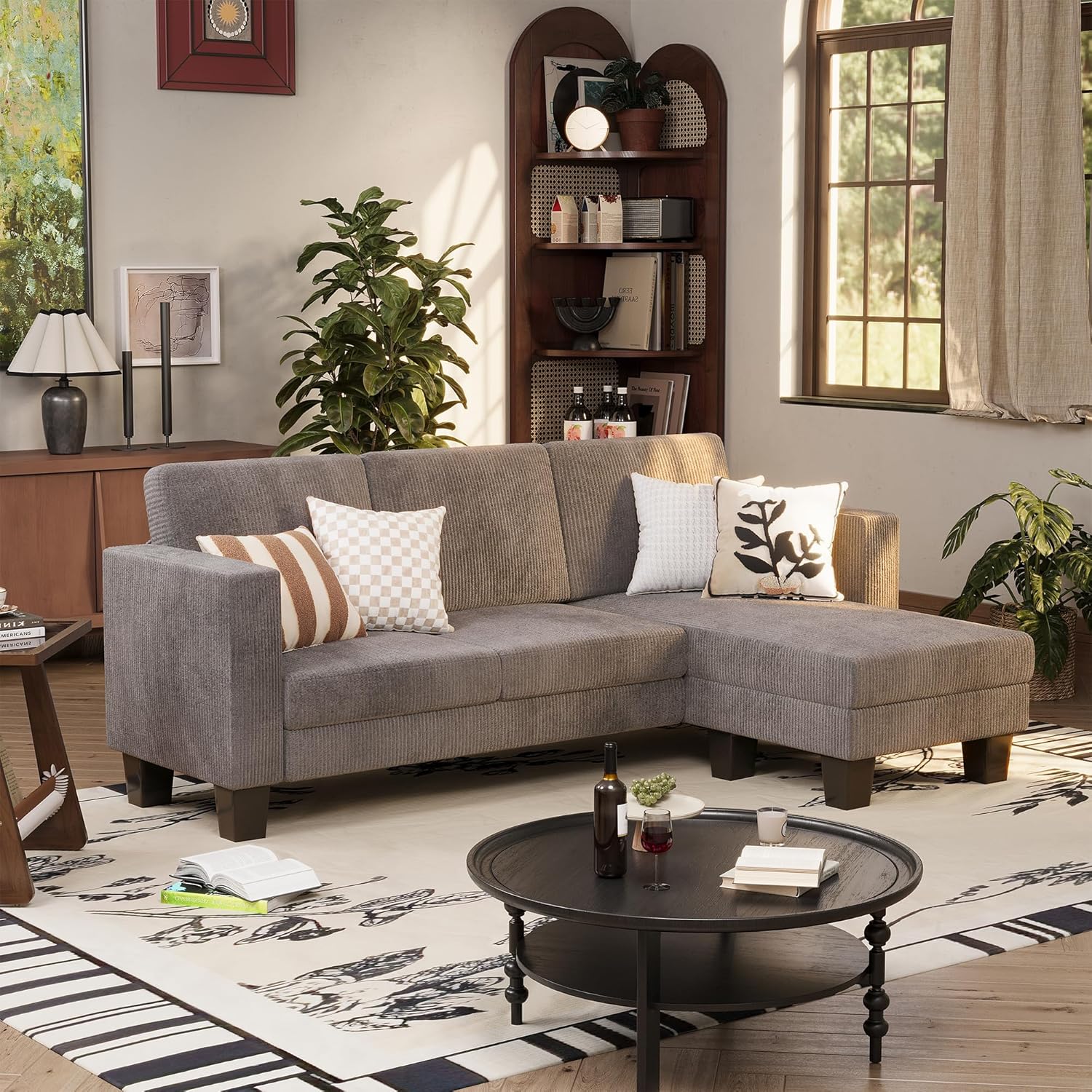 VICTONE Convertible L Shaped Sectional Sofa Couch 3 Seat with Ottoman